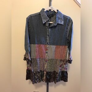 YOUNG THREADS NWT Dress Tunic Denim Plaid Size Large